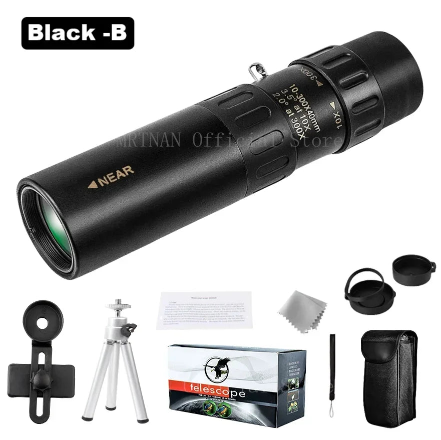 10-300X Phone adaptable Portable Metal Monocular Optics BushLine