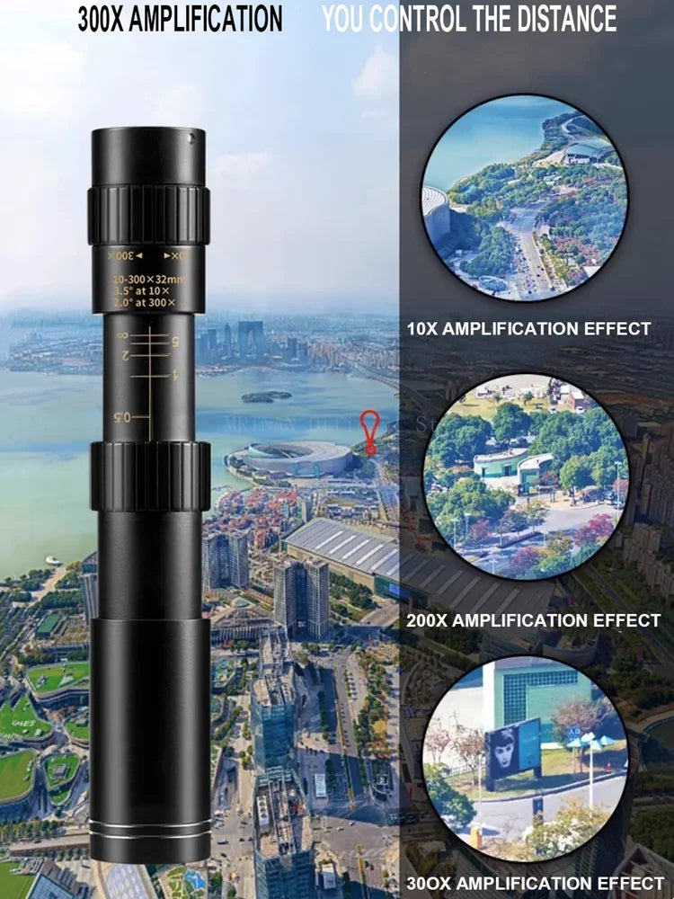 10-300X Phone adaptable Portable Metal Monocular HD 4K Optics