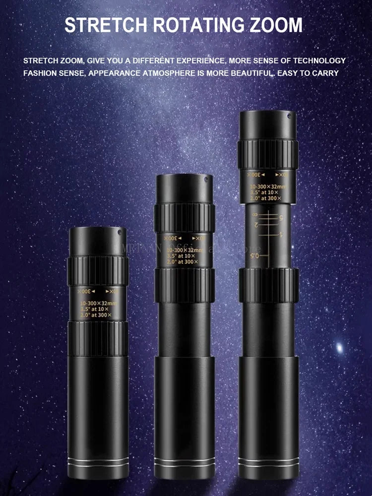 10-300X Phone adaptable Portable Metal Monocular HD 4K Optics
