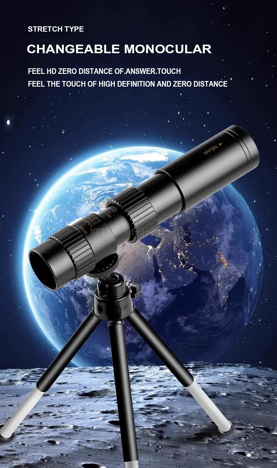 10-300X Phone adaptable Portable Metal Monocular HD 4K Optics