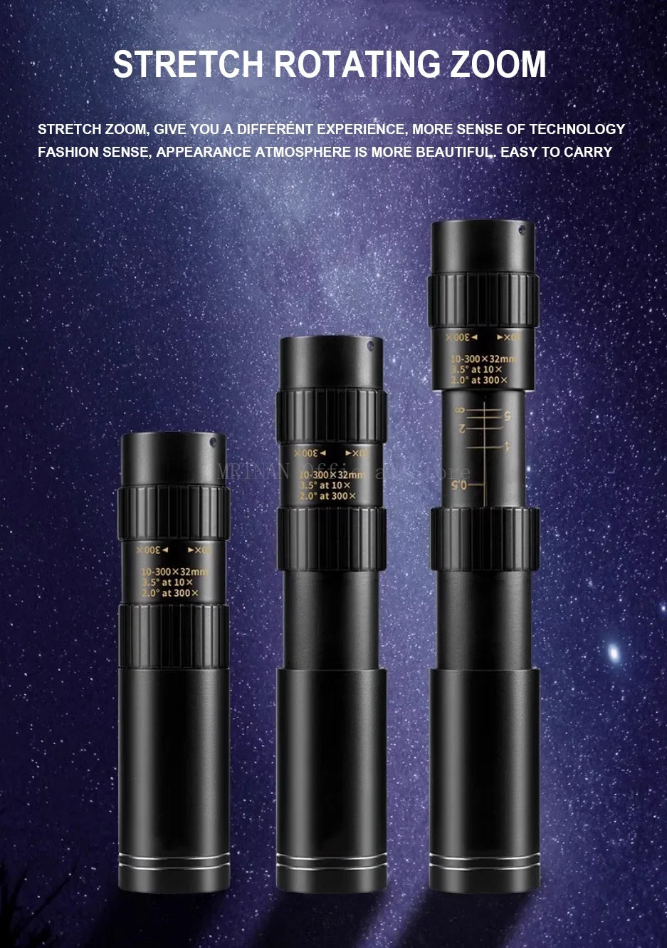 10-300X Phone adaptable Portable Metal Monocular HD 4K Optics