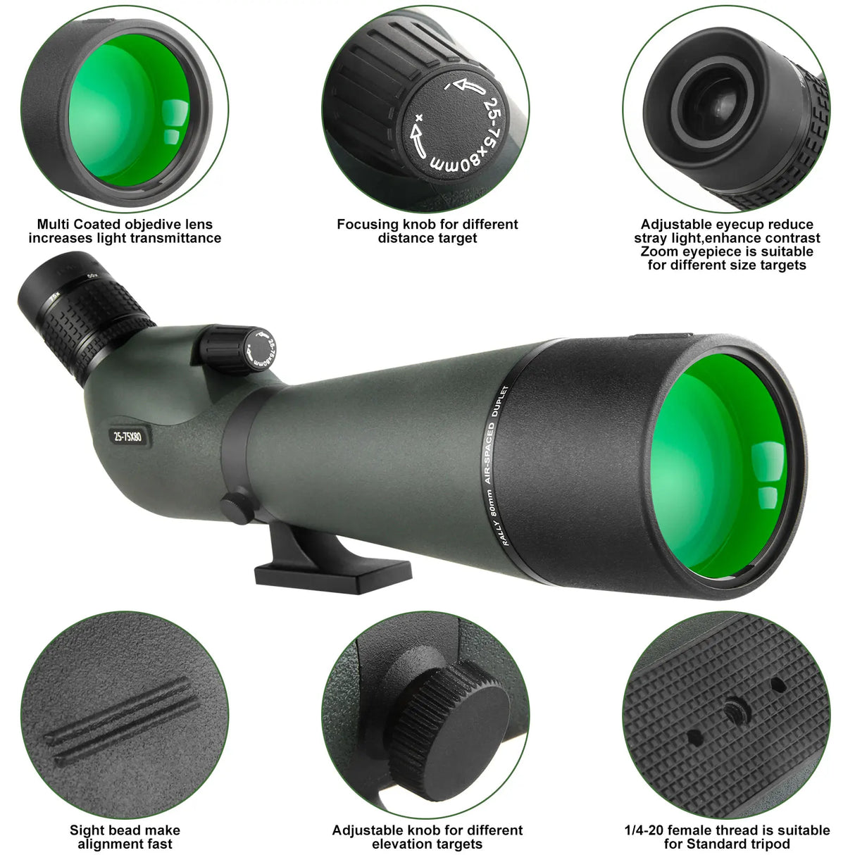 25-75x80 Spotting Monocular With Phone Adapter & Tripod monocular