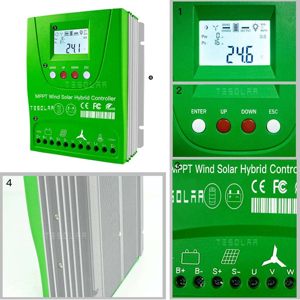 500, 600, 800watt, 1kw & 1.2kw Hybrid Wind Solar Controller Wind Power BushLine