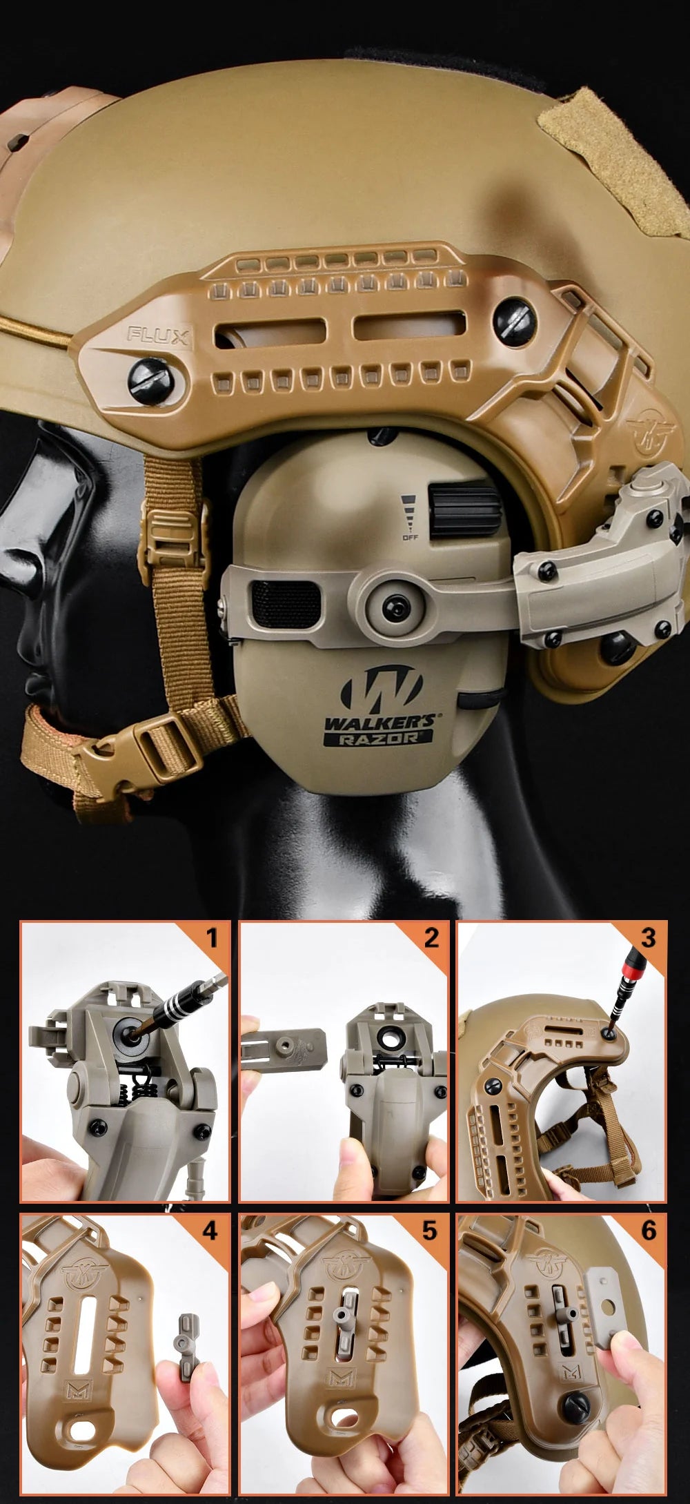 ARC Walker's Razor Headset Helmet Mount Bracket Adapter Helmet & Pack Accessories