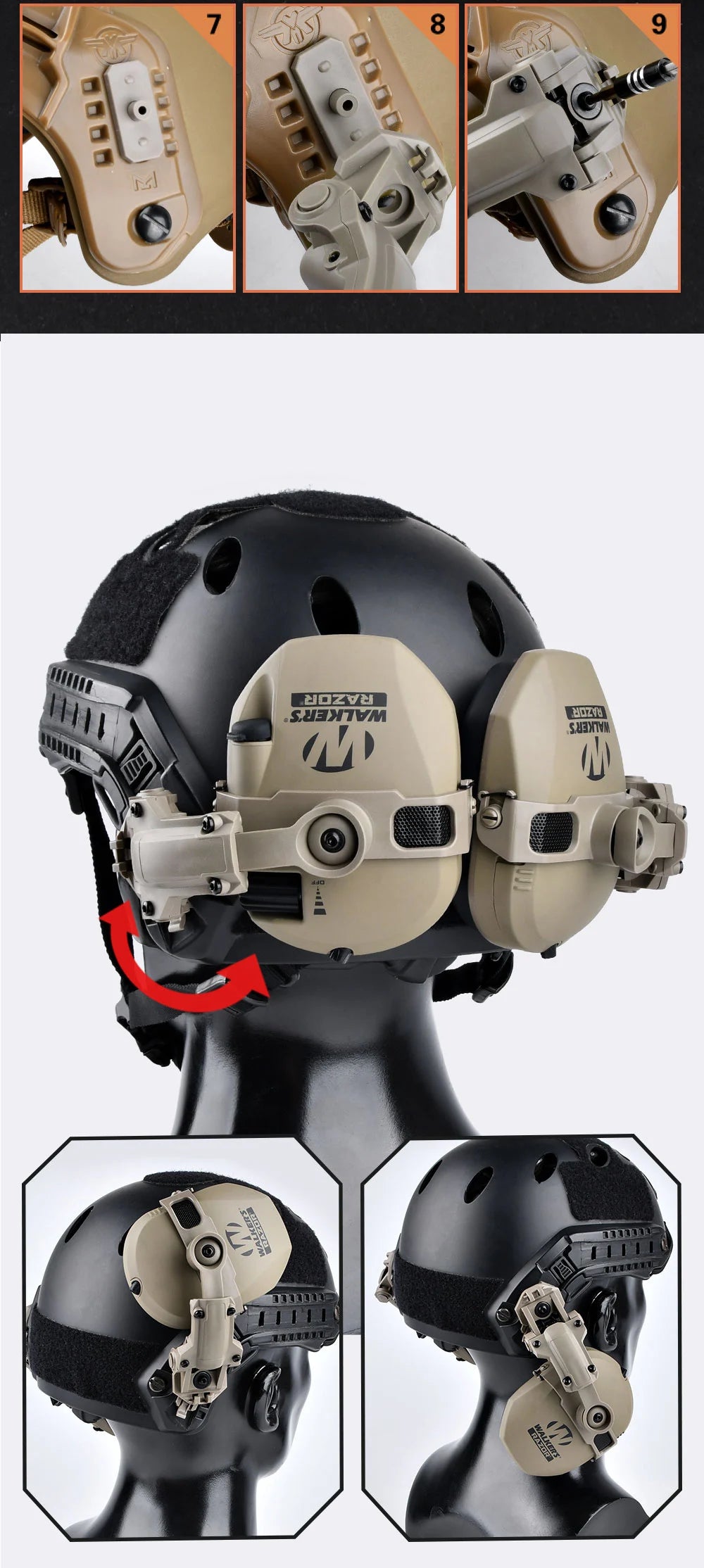 ARC Walker's Razor Headset Helmet Mount Bracket Adapter Helmet & Pack Accessories