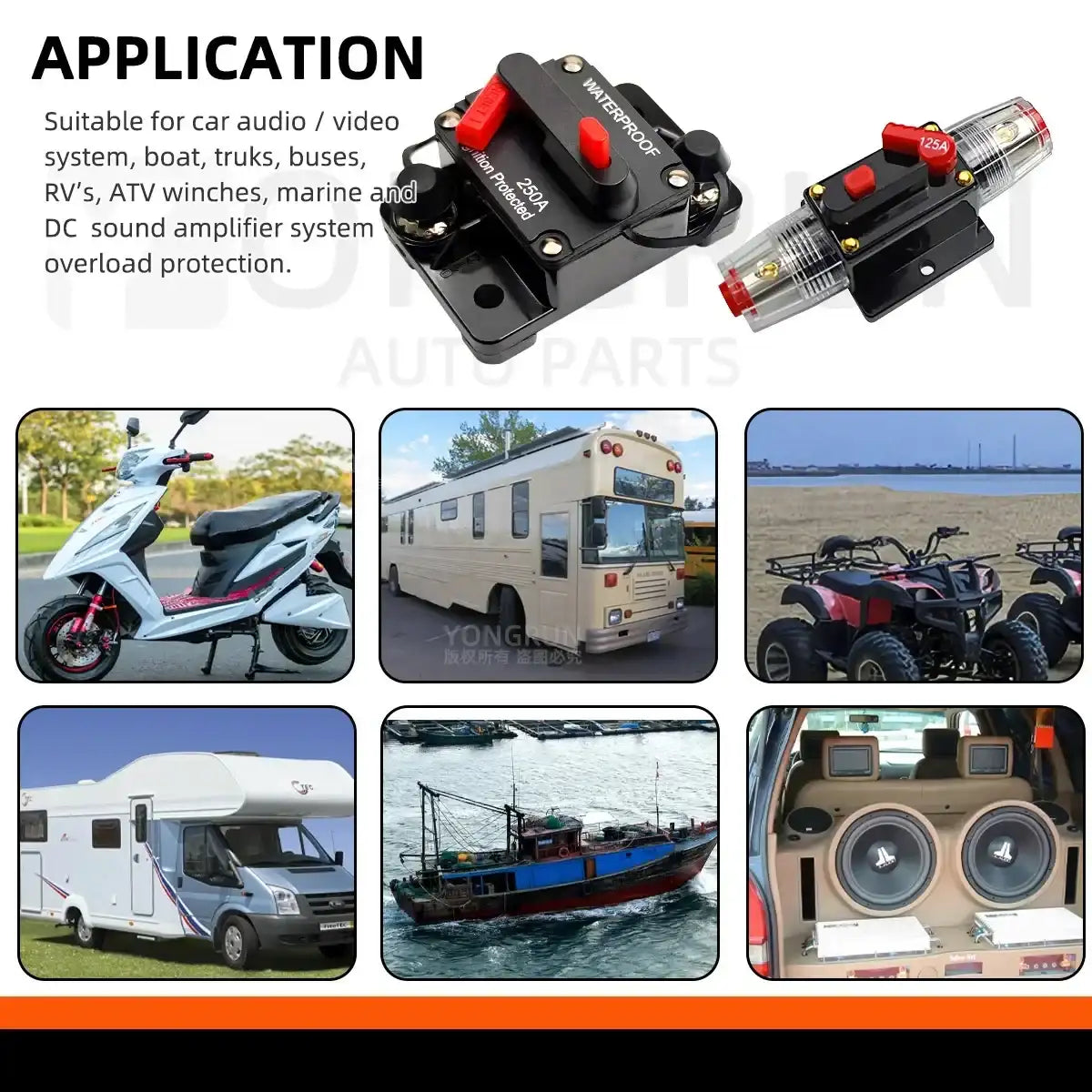 Circuit Breaker Fuse 20A to 300A Manual Reset Waterproof 12V 48V electrical supplys BushLine