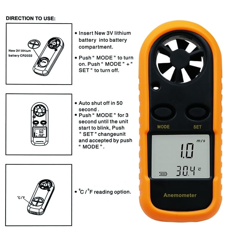 Digital Anemometer 0-30m/s Wind Speed Temp Wind Power  BushLine