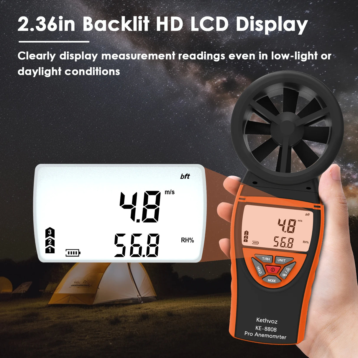 Digital Rechargeable Anemometer Wind Speed Temp Humidity Wind Power BushLine