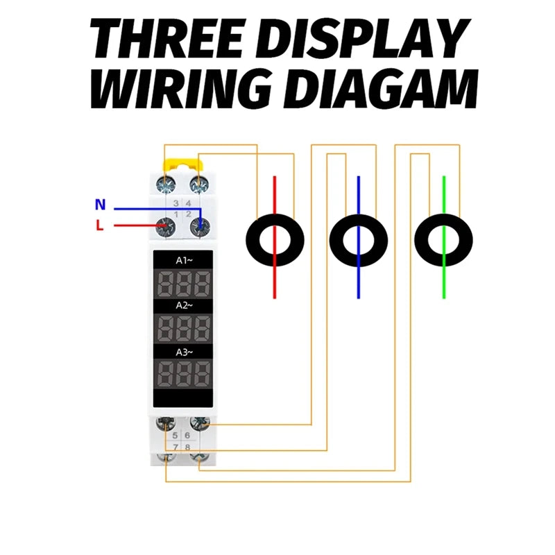 Din Rail Mount 3 Phase Ampere Meter Current Meter Indicator LED electrical supplys BushLine