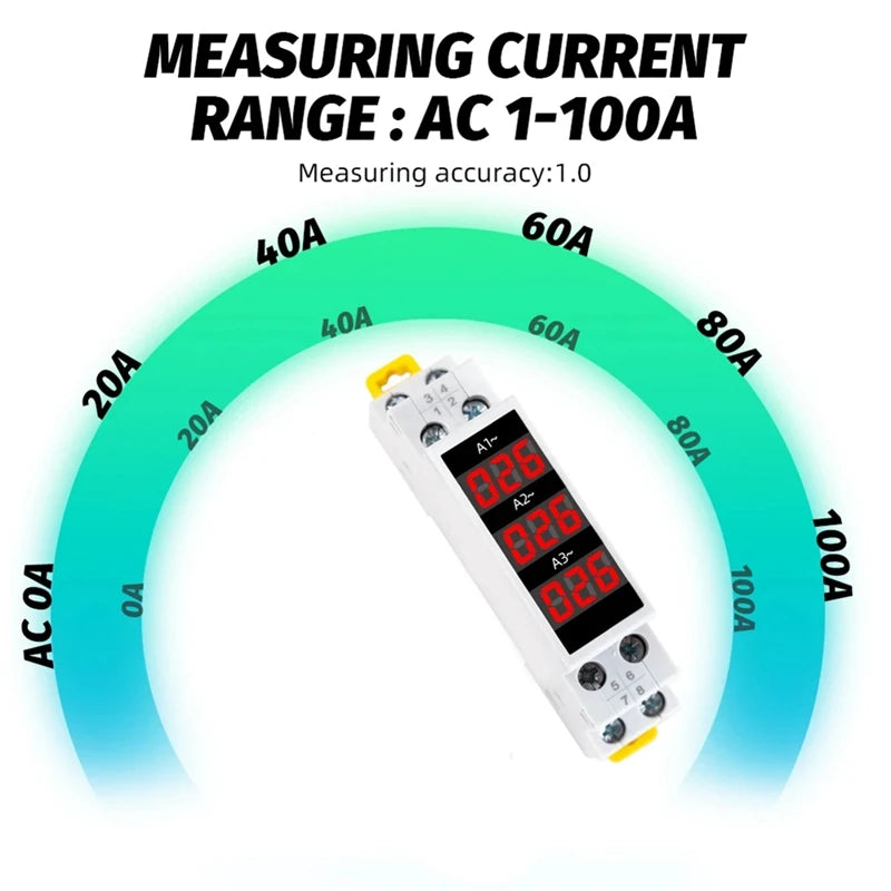 Din Rail Mount 3 Phase Ampere Meter Current Meter Indicator LED electrical supplys BushLine