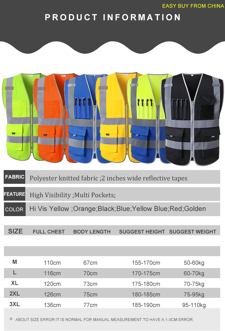 Hi Vis Multi-Pocket Safety Vest FIFO Work security safety