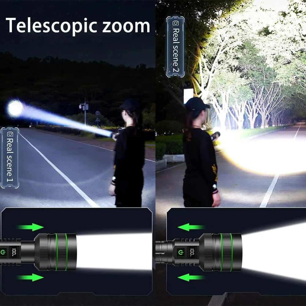 High Power LED Flashlight USB Rechargeable Powerful Tactical Torch Optics