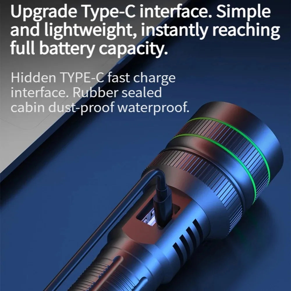 High Power LED Flashlight USB Rechargeable Powerful Tactical Torch Optics