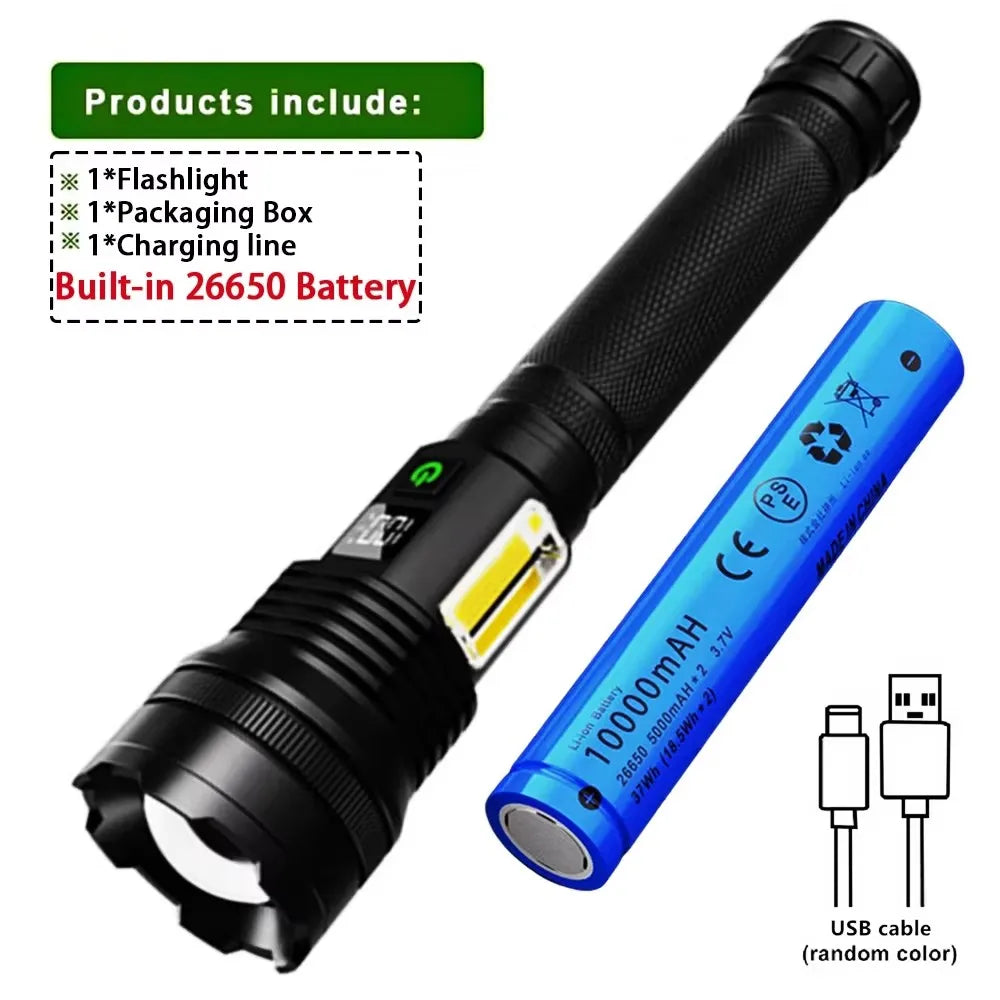 High Power LED Flashlight USB Rechargeable Powerful Tactical Torch Optics
