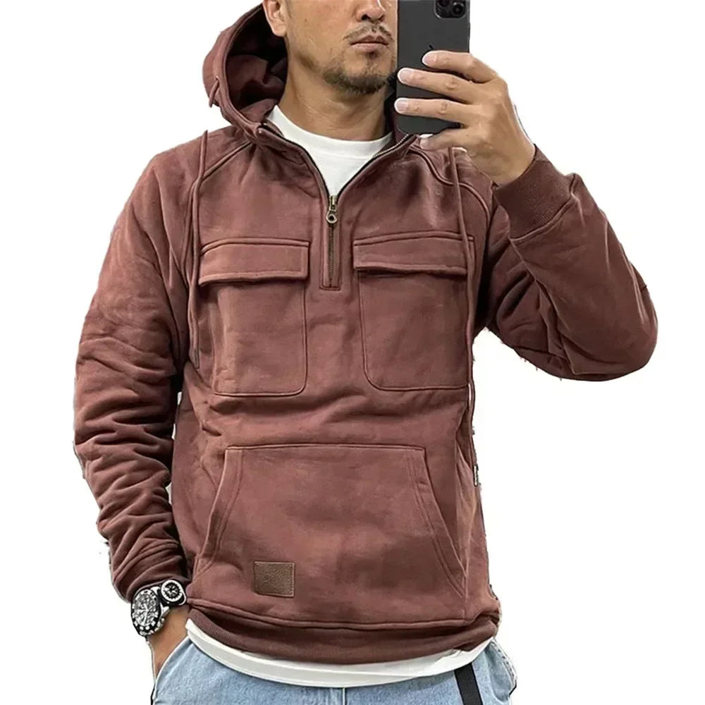 Hoodie Sweatshirt Half Zip with Pockets Solid Color Hoody outdoor equipment BushLine