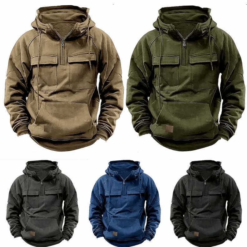 Hoodie Sweatshirt Half Zip with Pockets Solid Color Hoody outdoor equipment BushLine