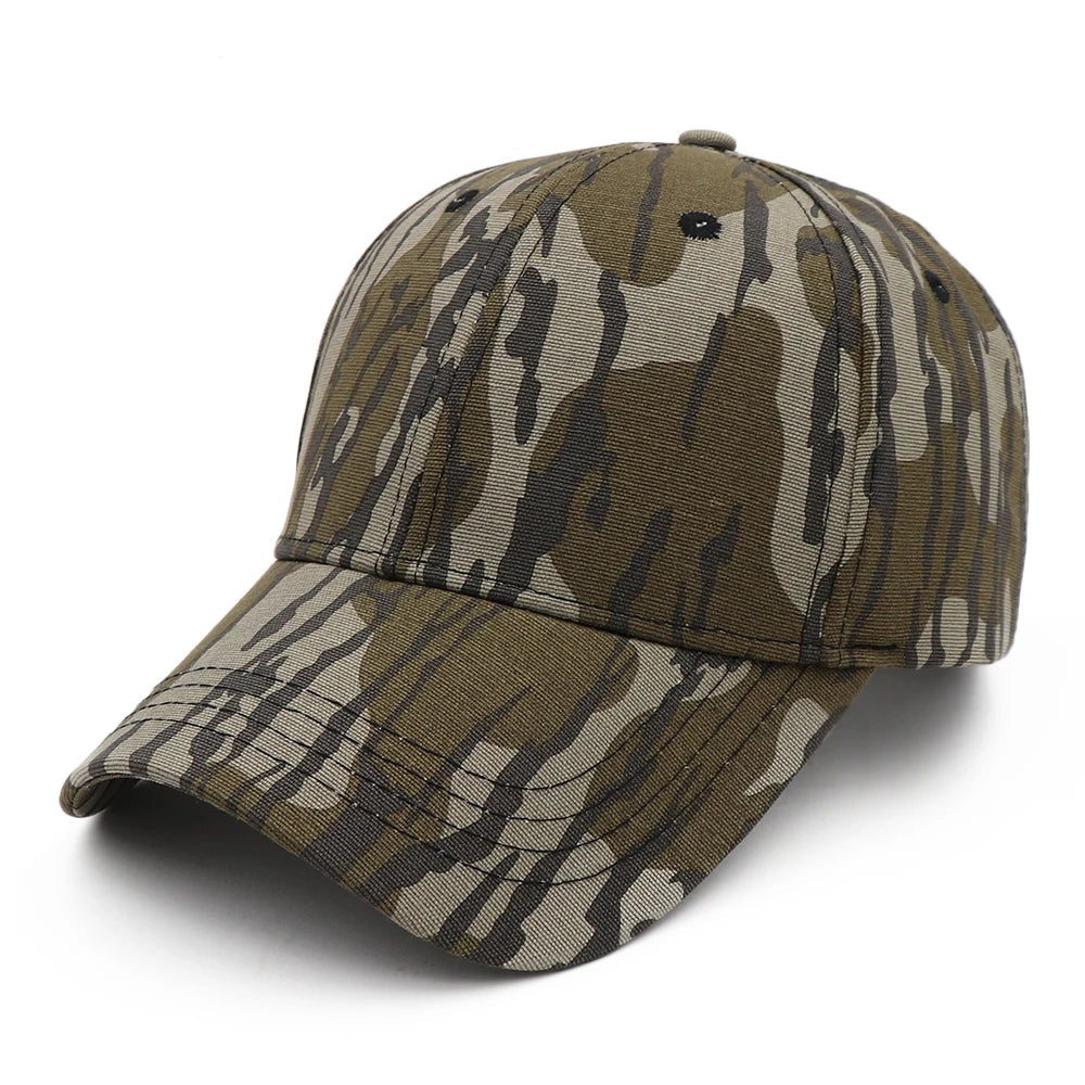 Muted brown and tan bark pattern camouflage cap, angled view
