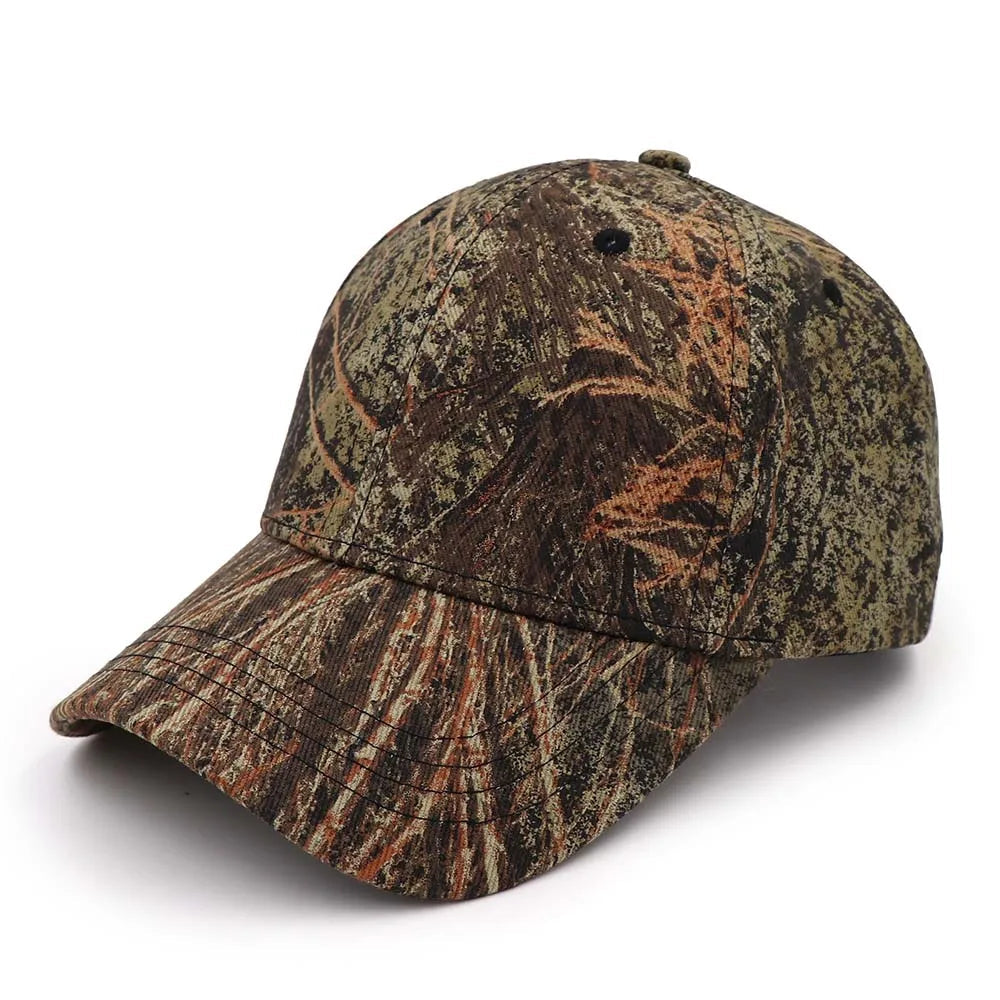 Dry brush and grass camouflage cap in olive and rust tones