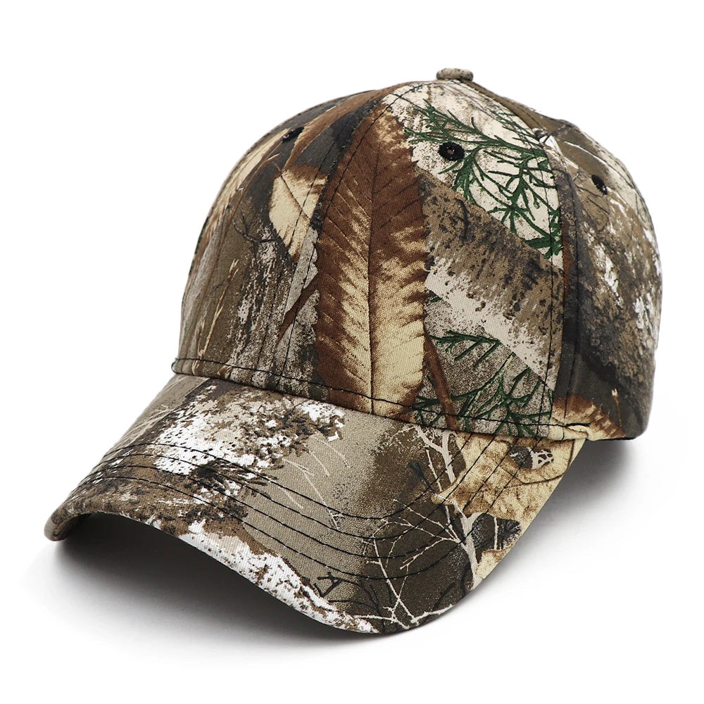 Autumn leaf and twig camouflage cap with white bark highlights