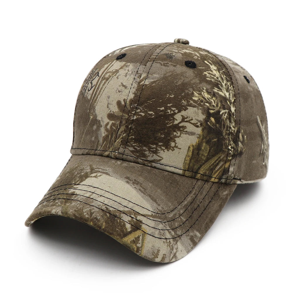 Faded woodland camouflage cap in tan and olive tones