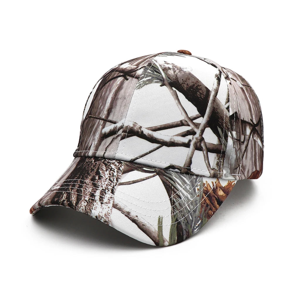 White winter branch camouflage cap with brown twig print