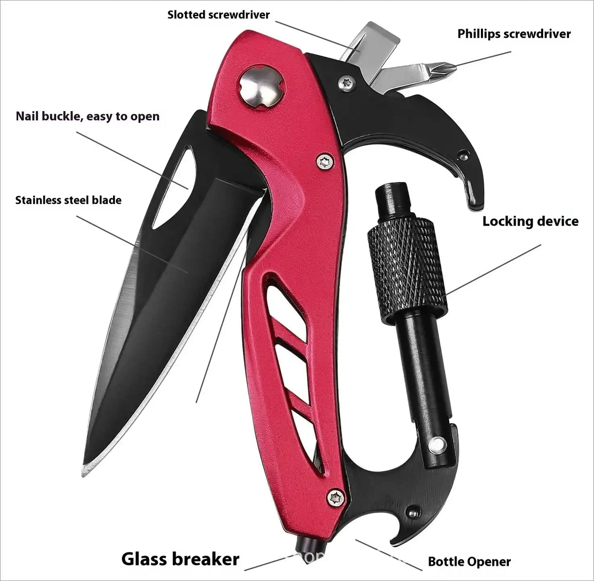 Multi-Tool Carabiner - Camping EDC Clip Multi-tools BushLine