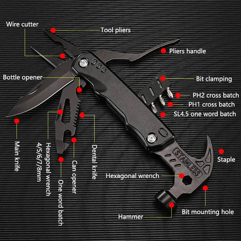 Multitool Pliers Hammer Adjustable Spanner Stainless Steel Multi-tools BushLine