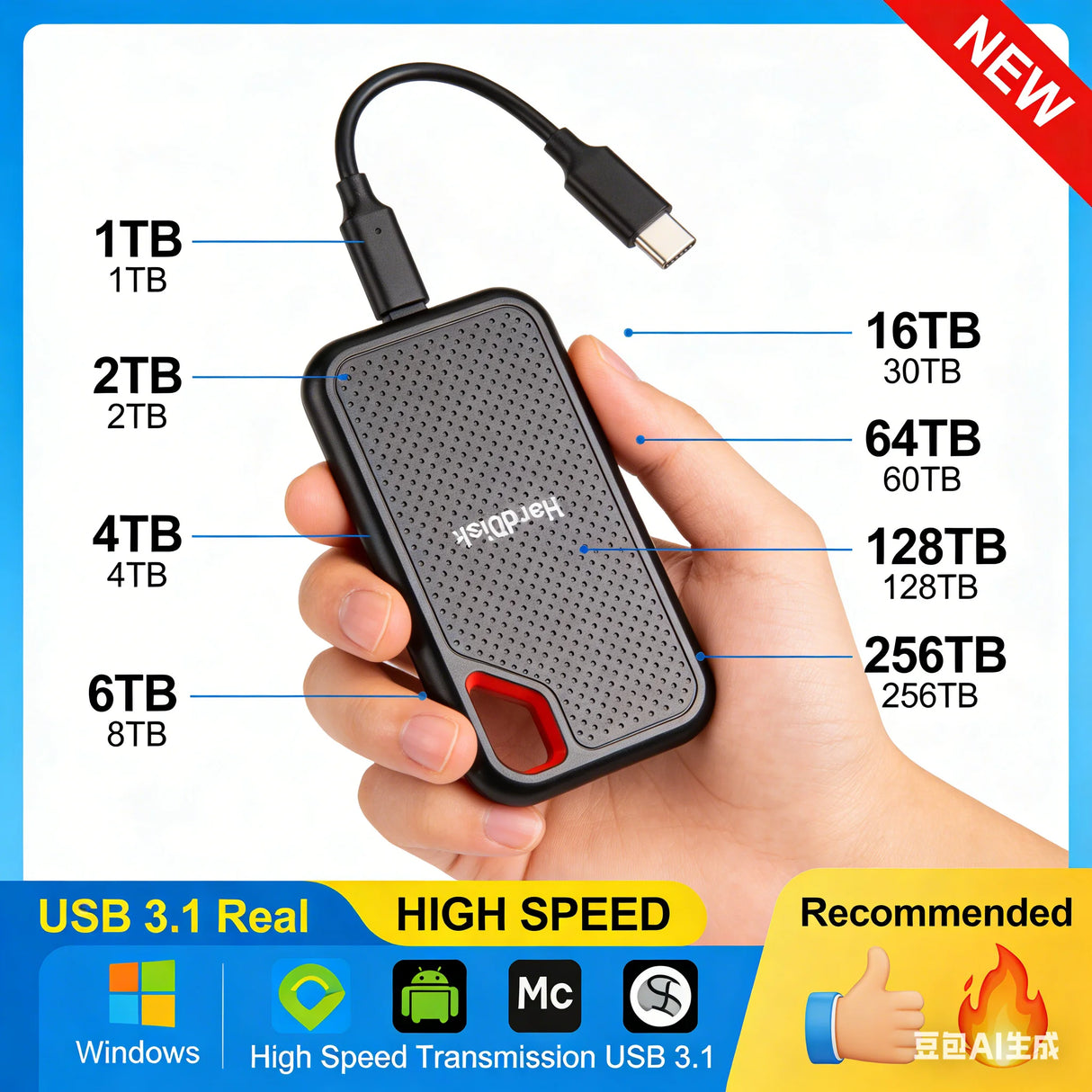 Rugged External SSD Hard Drive (1TB - 256TB) Smart Technology