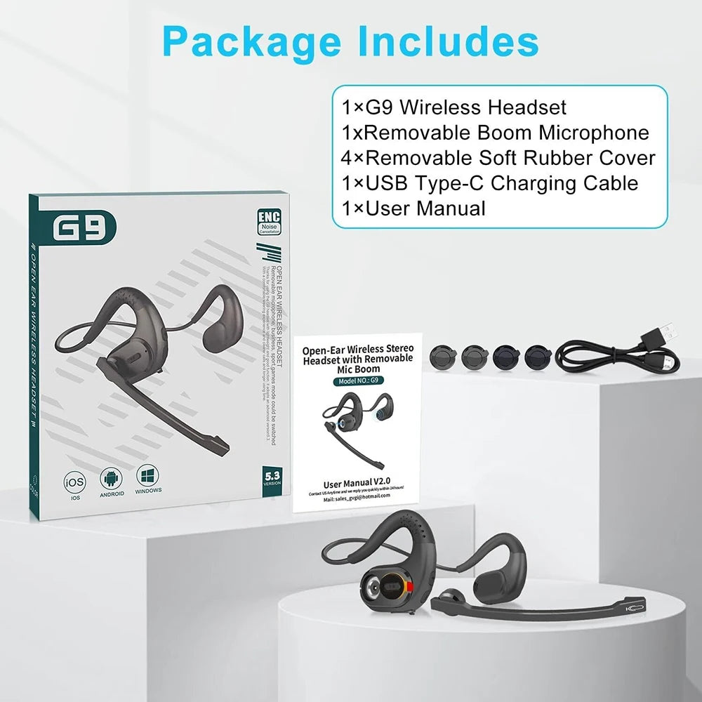 Rugged Open-Ear Bluetooth 5.3 Headset phone stuff