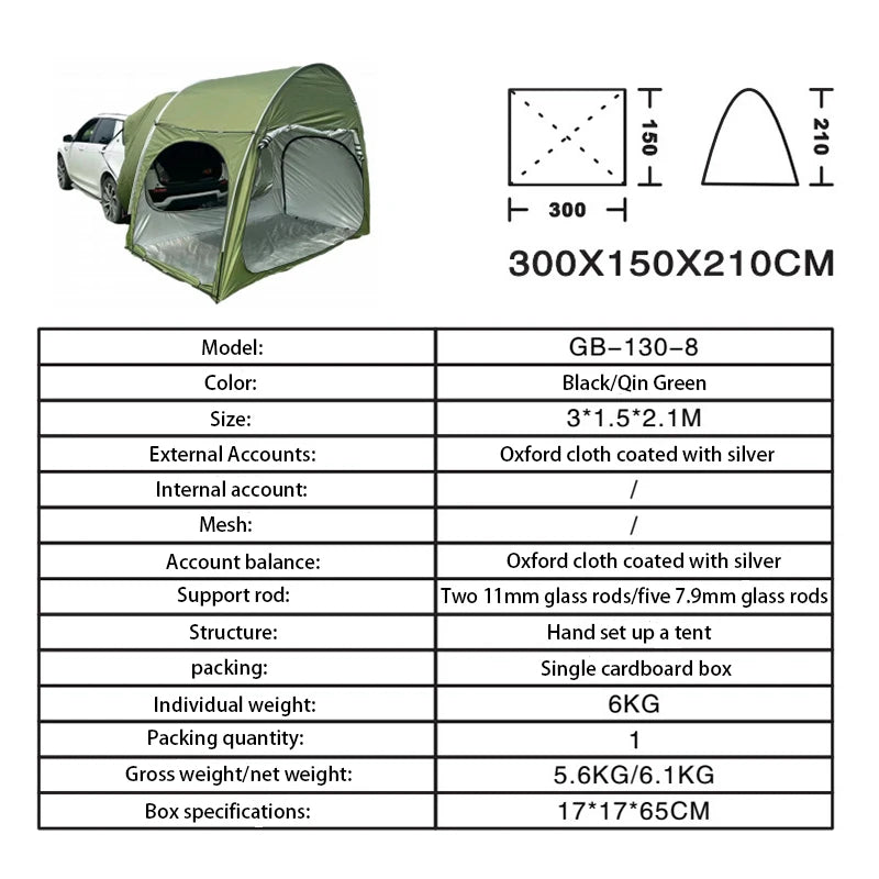 4x4 Car Trunk Canopy Tent Extension Rain & Sunshine-Proof Camping Equipment BushLine