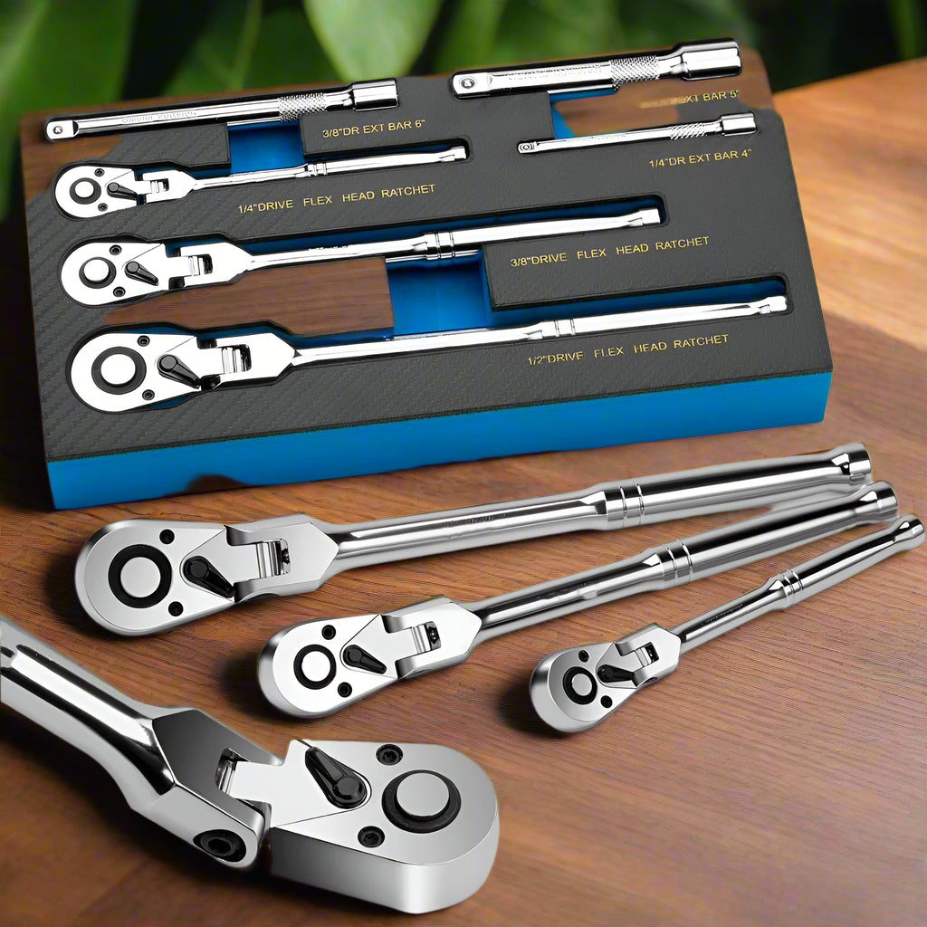 Ratchet Set 1/4" 3/8" 1/2" Drive 180° Adjustable Swivel Head tools BushLine 1 set