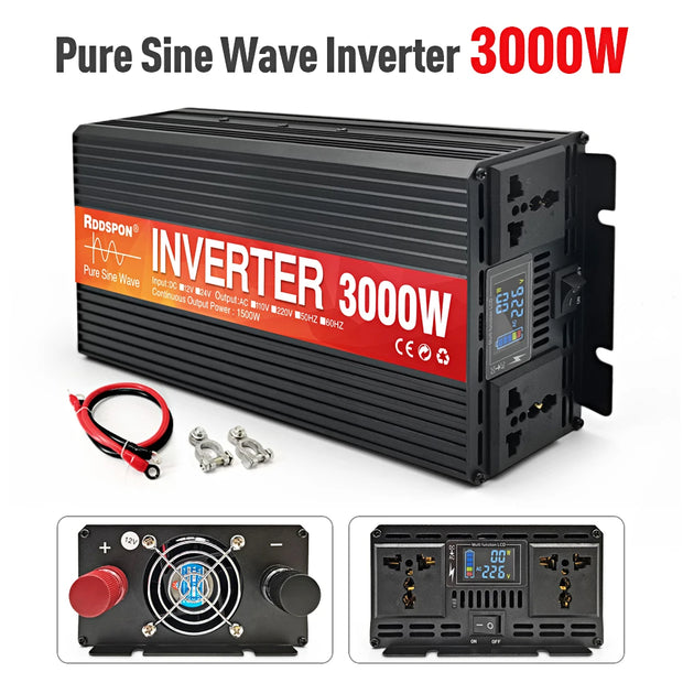 Pure Sine Wave Inverter 3000W 4000W 5000W Double Socket  DC 12V 24V pure sine inverter BushLine 3000W 12V To 220V 