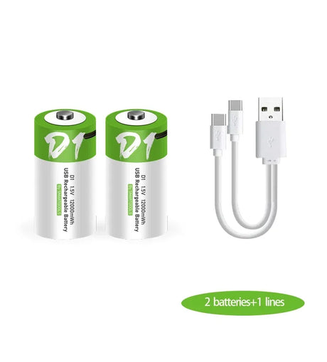 D1 USB 1.5V 12000mWh rechargeable lithium-ion battery Rechargeable Batteries BushLine 2 pcs 1.5V 