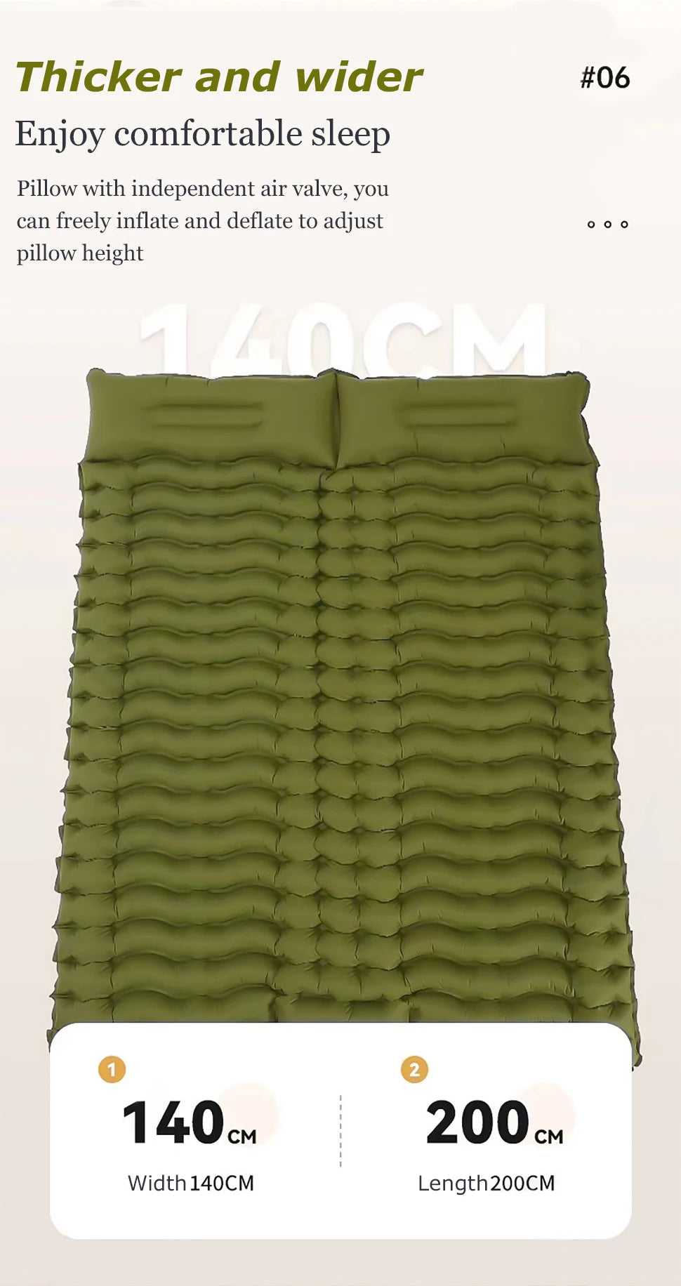 Double Sleep Mattress Self-Inflating with Pillow Air Bed Camping Equipment BushLine