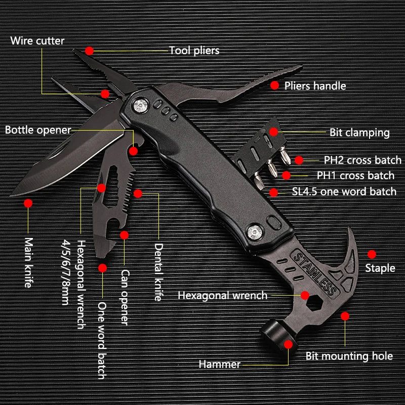 Multitool Pliers Hammer Adjustable Spanner Stainless Steel Multi-tools BushLine