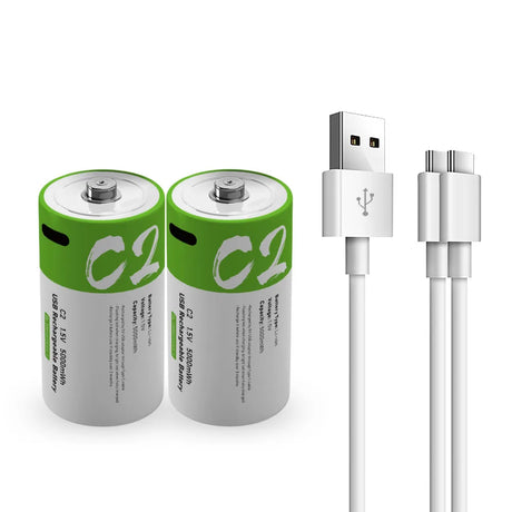 C2 1.5v Lithium Battery 5000mWh Ultra-Fast USB Charging Rechargeable Batteries BushLine   