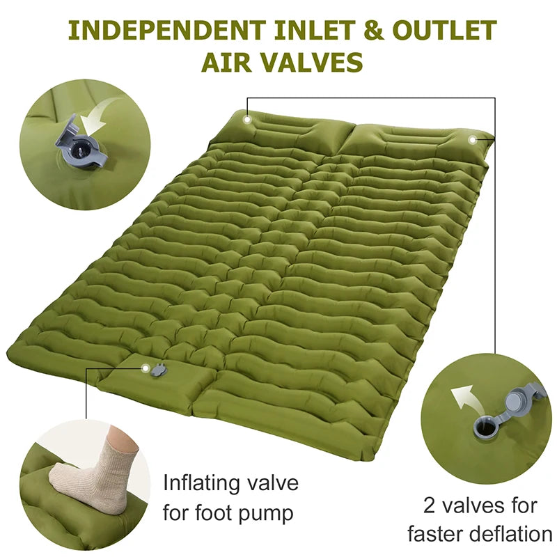 Double Sleep Mattress Self-Inflating with Pillow Air Bed Camping Equipment BushLine
