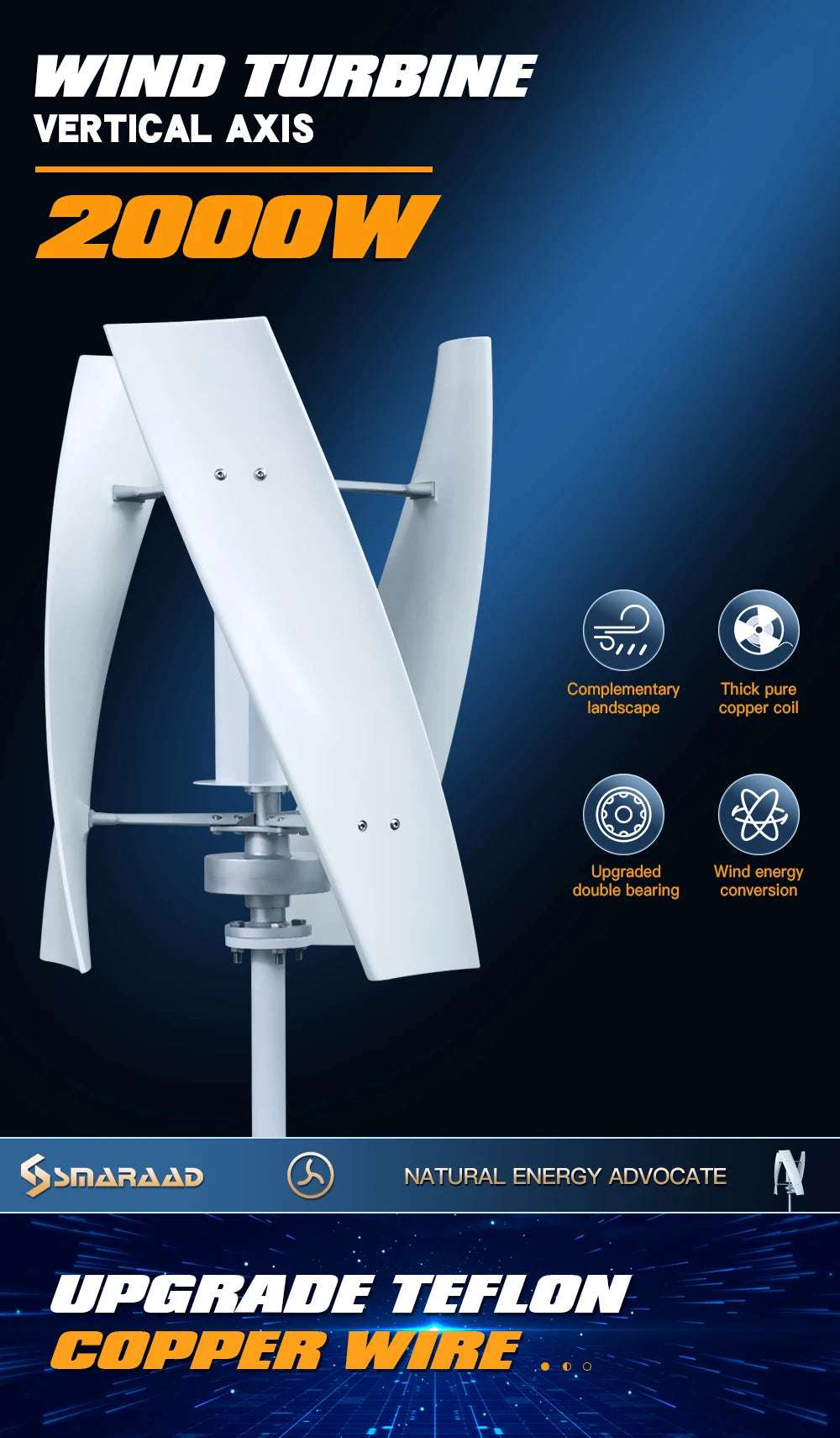 SX2-2000 2Kw Vertical Axis Wind Turbine | Off-Grid Power Wind Power