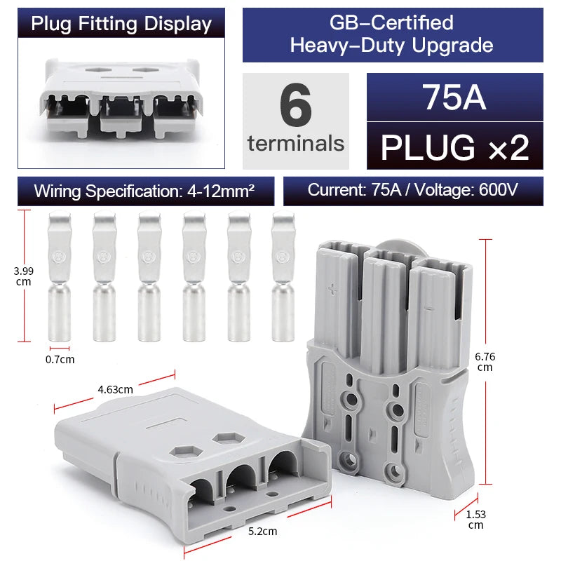 2pcs Anderson Plug 3Pin 50A 75A 175A Quick Connect Kit electrical supplys BushLine 2pcs 75A Grey 3P