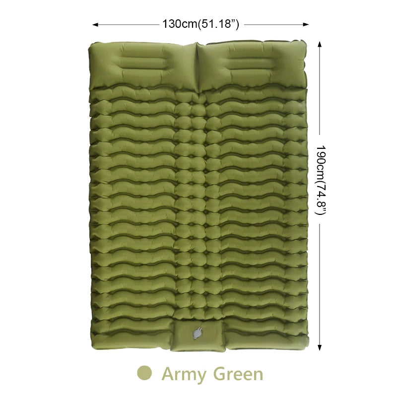 Double Sleep Mattress Self-Inflating with Pillow Air Bed Camping Equipment BushLine Army Green