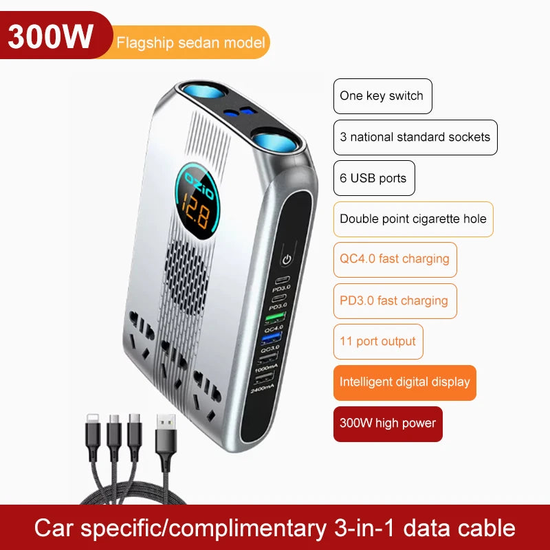 300W Car Power Inverter Adaptor Multifunctional 12/24V