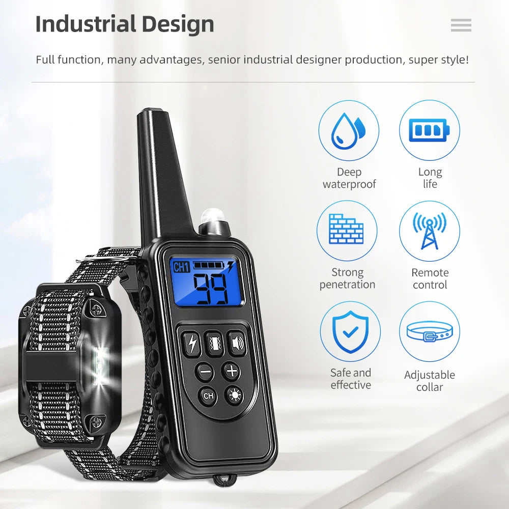 Rechargeable Dog Training & Anti-Bark Collar 800m