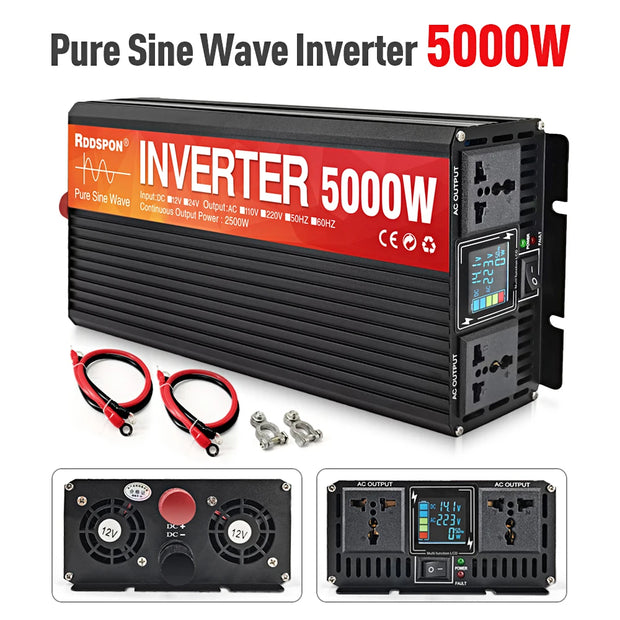 Pure Sine Wave Inverter 3000W 4000W 5000W Double Socket  DC 12V 24V pure sine inverter BushLine 5000W 12V To 220V 