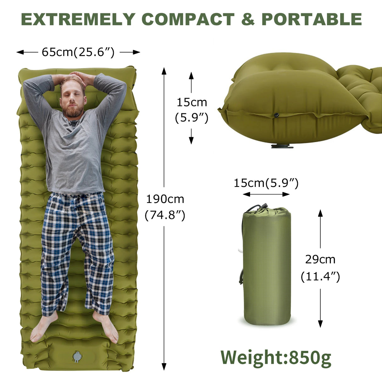 Single Camping Mattress Ultralight Inflatable Built-in Pillow &Air Pump outdoor equipment BushLine