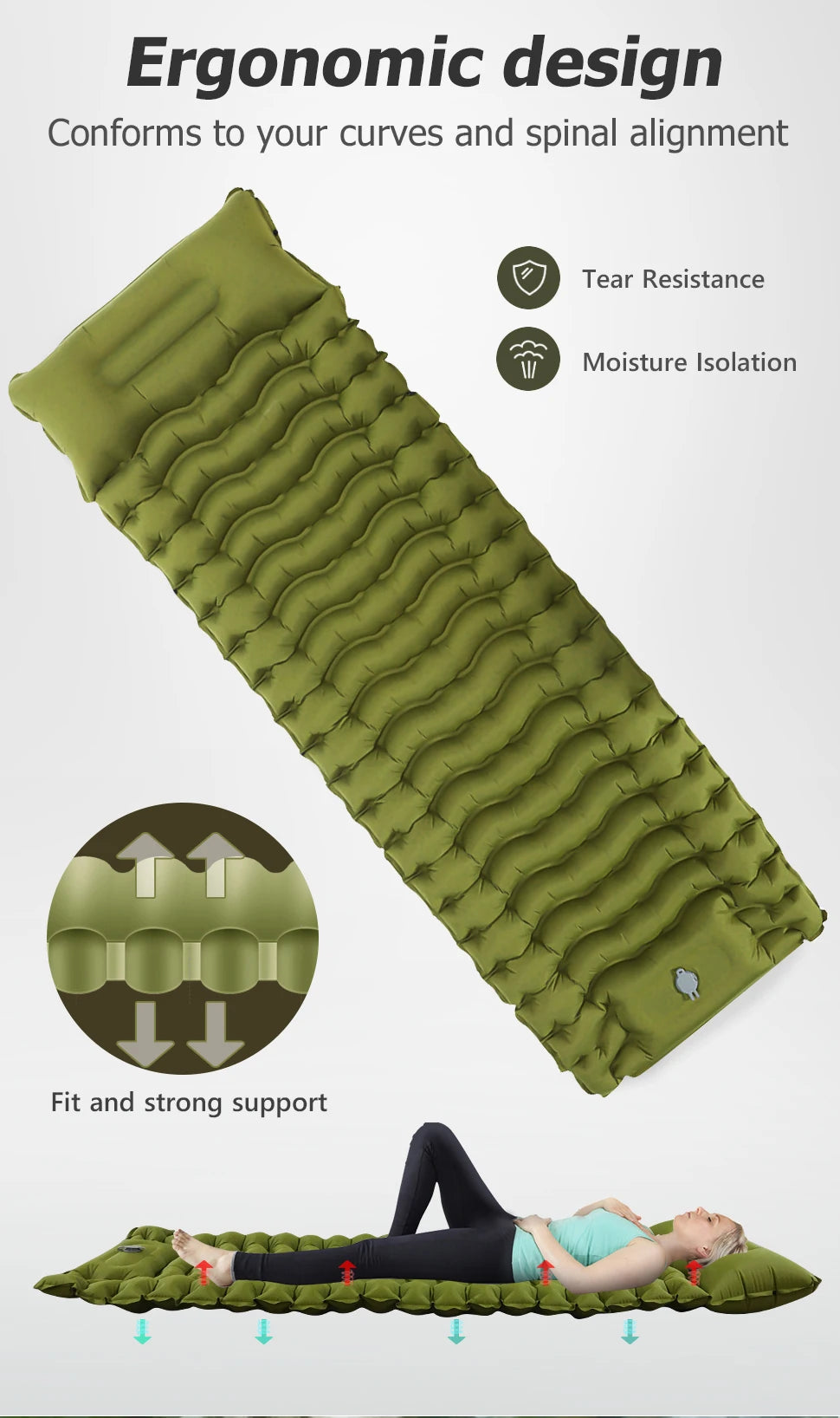 Single Camping Mattress Ultralight Inflatable Built-in Pillow &Air Pump outdoor equipment BushLine