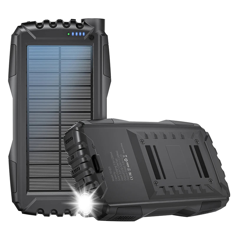 Solar Power Bank 42800mAh Waterproof Portable Charger Powerbank solar power BushLine black