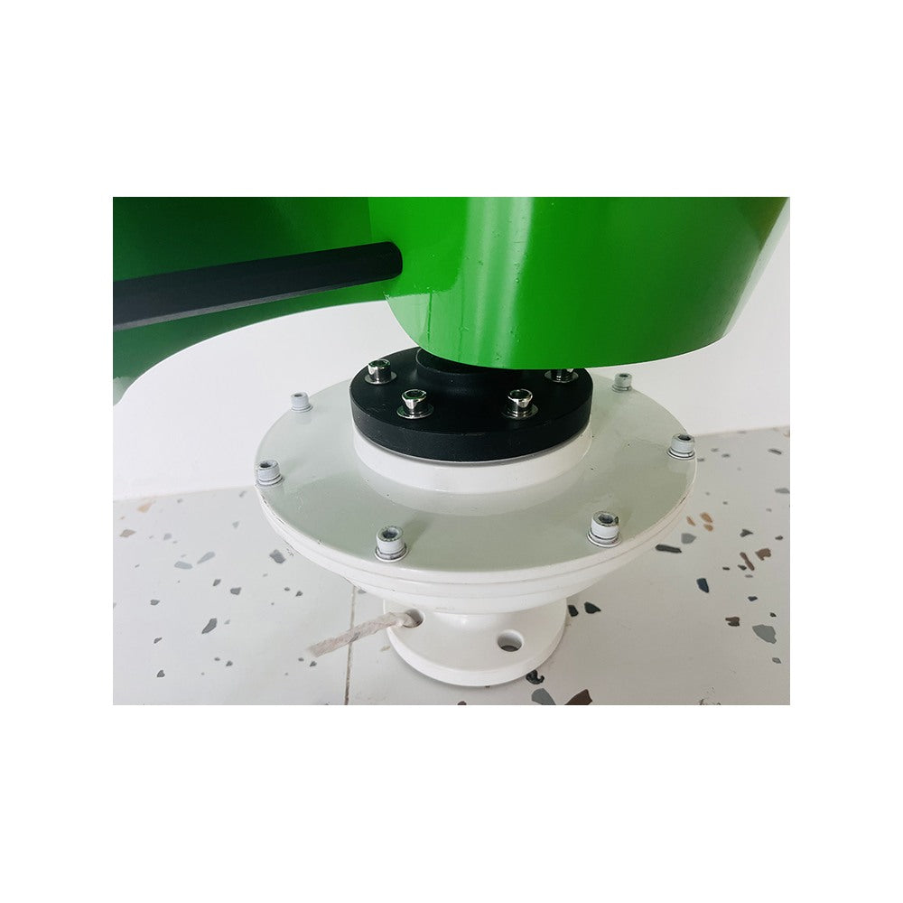 T-500W tulip turbine mounting flange and generator base close up with fixing bolts