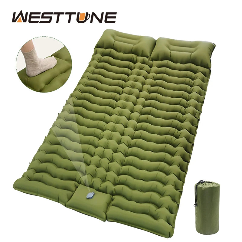 Ultra-Light Self-Inflating Double Mattress with Pillow Air Bed Camping Equipment