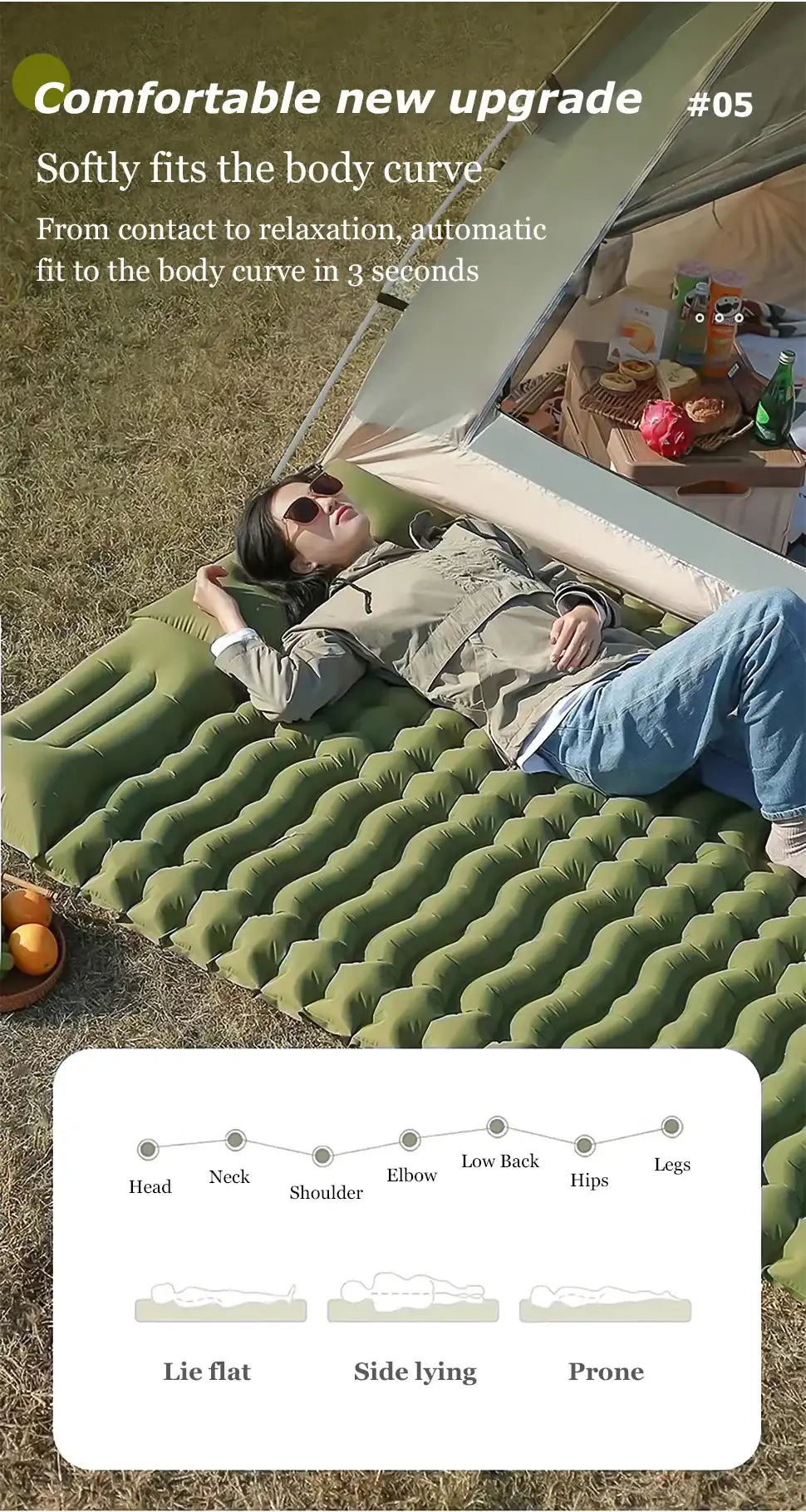 Ultra-Light Self-Inflating Double Mattress with Pillow Air Bed Camping Equipment