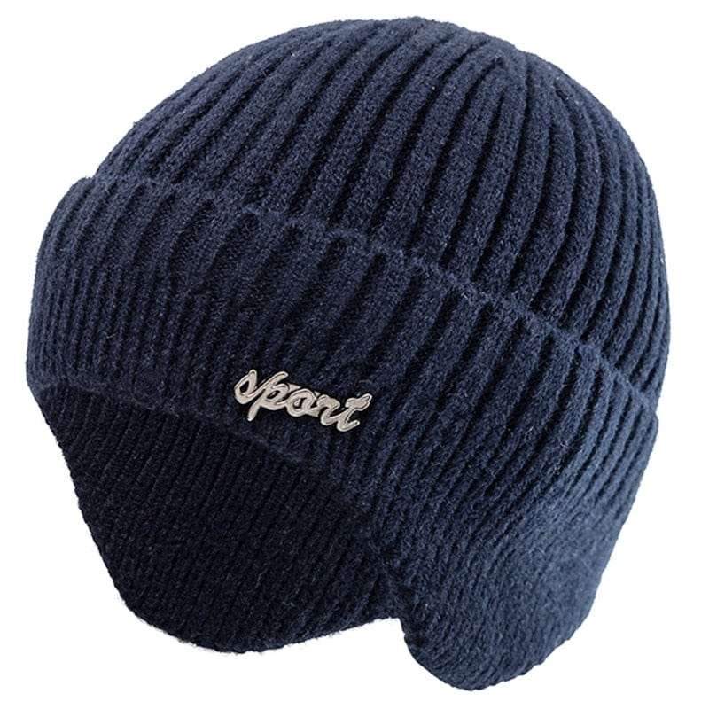 Unisex Winter Wool Beanie with Earflaps Thermal & Wool Beanies BushLine Navy Blue 55cm-60cm